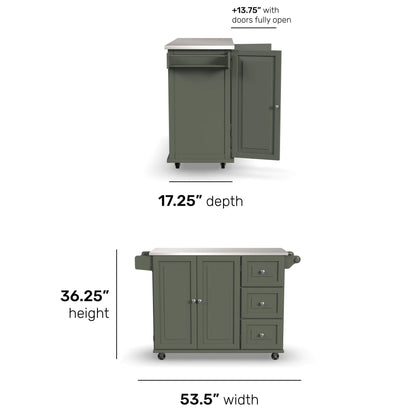 Homestyles Mobile Kitchen Island Cart with Stainless Steel Top, Sage Green