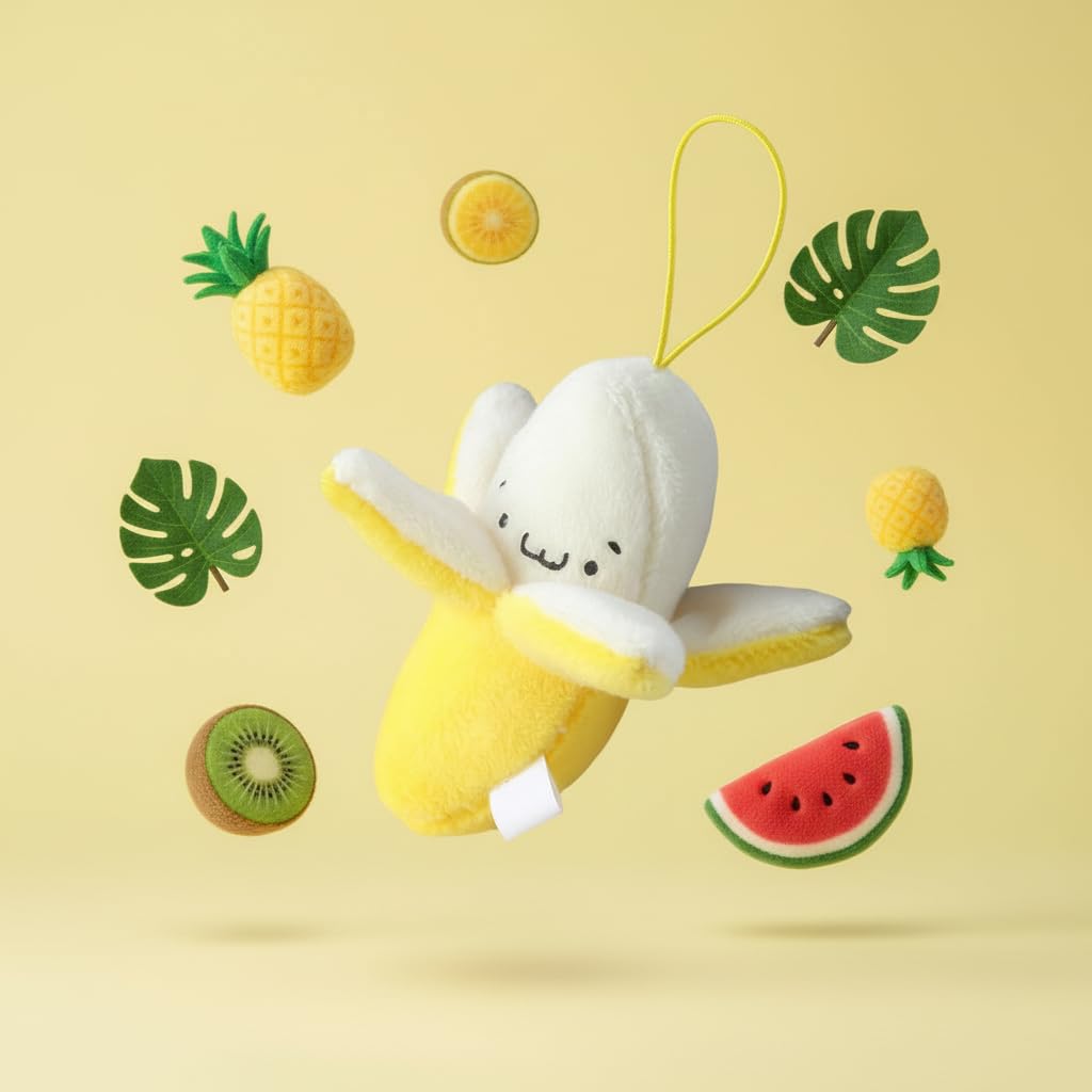 Junfamilee Yellow Peeling Banana Decoration, Birthday Gift PP Cotton Peeling Banana Shape Plush Pendant for Decoration
