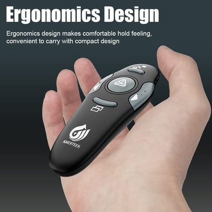 AMERTEER Presentation Clicker Wireless Presenter Remote Clicker for PowerPoint Presentations with Red Pointer, PowerPoint Clicker Slide Advancer for Mac/Windows/Google Slide/PPT.