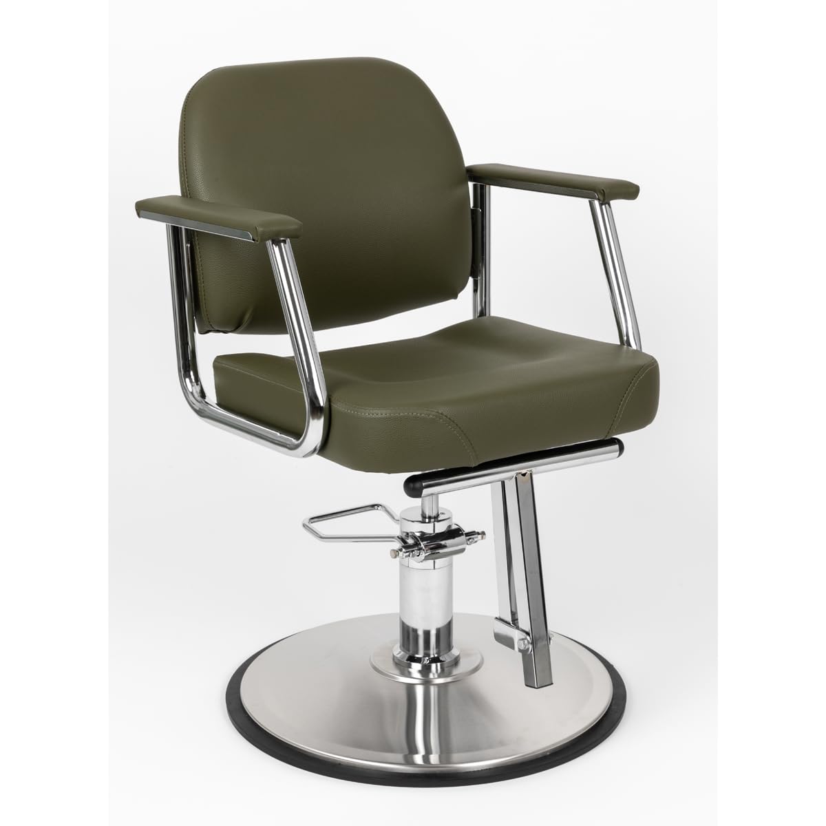 Minerva Beauty Zaria Wide Salon Styling Chair, Round Chrome 360° Swivel Hydraulic (Olive Green)