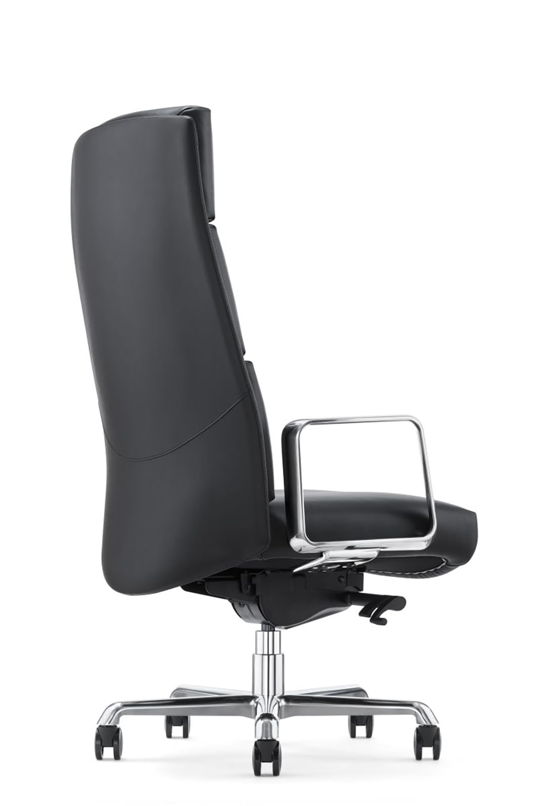 FURIJING Genuine Leather Aluminum Base High Back Executive Chair,Modern Ergonomic Real Leather Office Chair Boss Executive Chair with Synchro-Tilt Mechanism-Black.