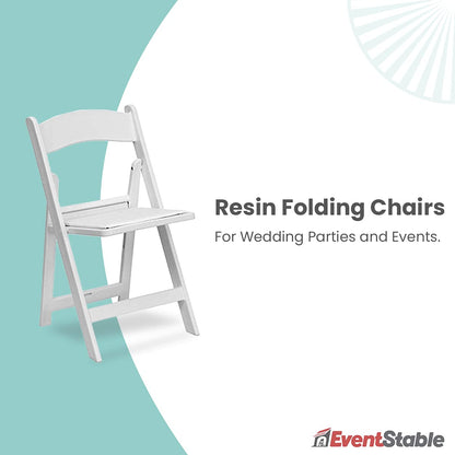 EventStable Titan Series 100 Resin Folding Chairs with 4 Dollies and 4 Straps Bundle - White Indoor/Outdoor Lightweight Folding Chair - Padded Folding Chair for Weddings Parties Events