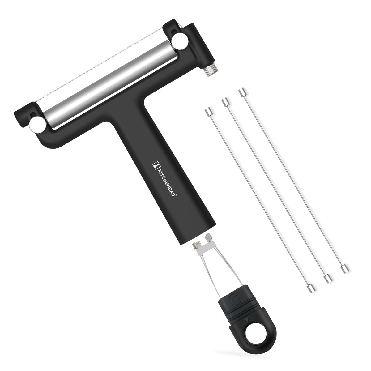 KITCHENDAO Adjustable Wire Cheese Slicer Cutter, 50% Stronger Wires with 2nd Gen Wire Fixing Mechanism, Adjustable Hand-Held Wire Cheese Cutter, Quick Replacement, Dishwasher Safe, with 3 Extra Wires