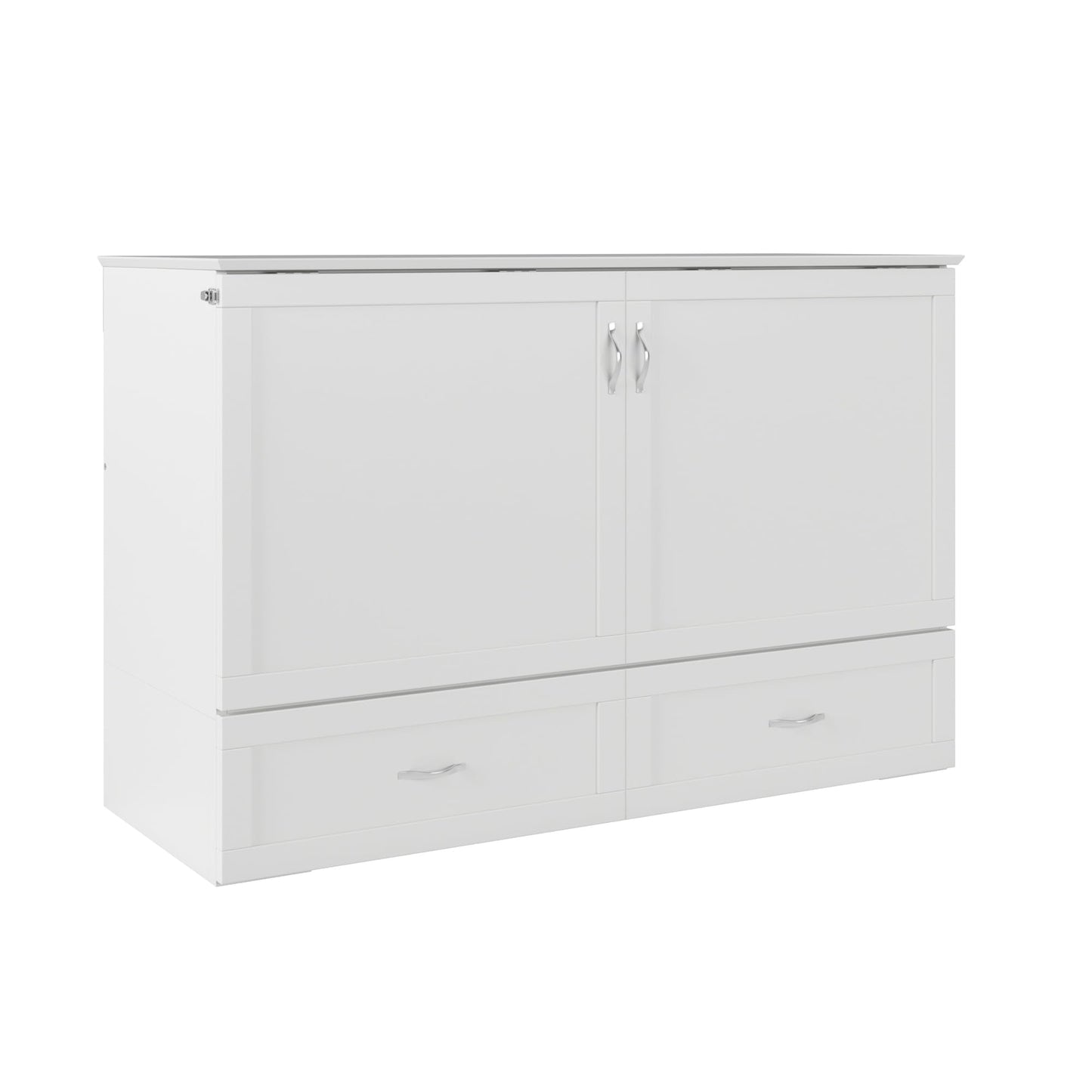 AFI Hamilton Queen Murphy Bed Chest with Mattress, Storage, and Built-in Charger in White