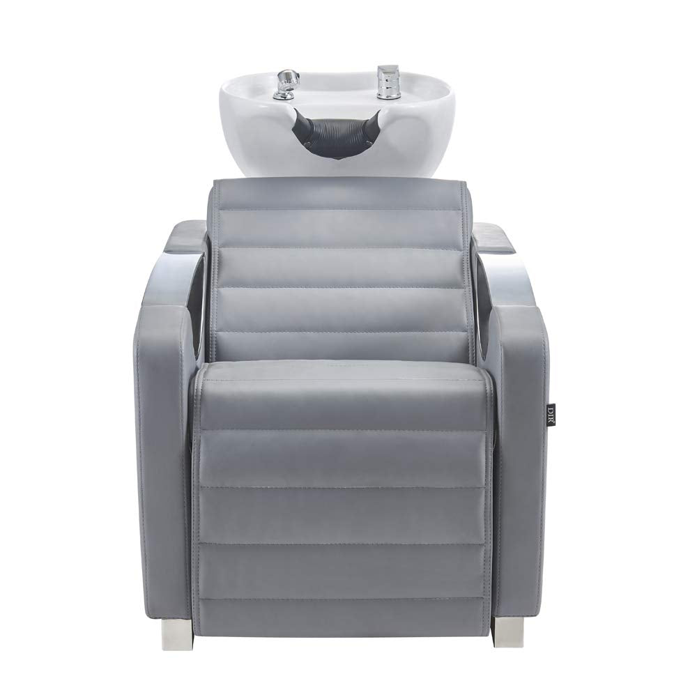 Dir Beauty Salon Shampoo Backwash Unit with Tilting Ceramic Sink Station and Electronic Adjusting Footrest Victoria, Gray