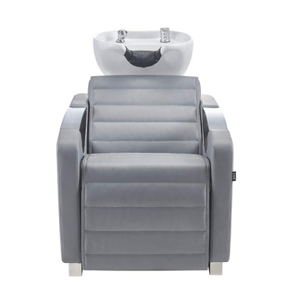 Dir Beauty Salon Shampoo Backwash Unit with Tilting Ceramic Sink Station and Electronic Adjusting Footrest Victoria, Gray