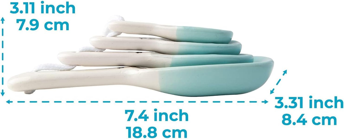 Ceramic Mason Jar Measuring Spoons, Aqua Blue, 4 Rustic Tablespoons for Farmhouse Kitchen Decor