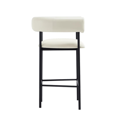 Manhattan Comfort Onda Counter Height Stools for Kitchen and Dining Room, Upholstered in Vegan Leather, Island Chairs with Metal Frame, Wraparound Design, Fully Assembled Furniture, Ivory