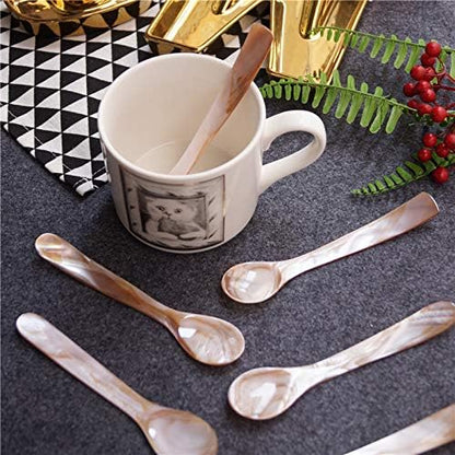 DUEBEL Set of 6 Pink Mother of Pearl Caviar Spoons, 4.5 inch / 11cm with Round Handle for Caviar or Egg Serving