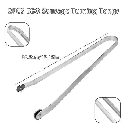 2PCS Kitchen Tongs BBQ, Non-Stick Metal Tongs for Cooking, Heavy Duty Stainless Steel Meat Tongs for Flip Bacon Steak Meat Sausage Vegetables