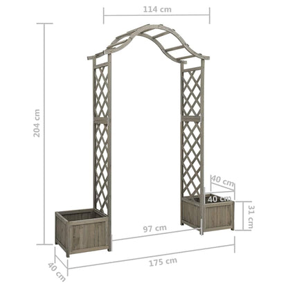 Large Wooden Garden Arch Grey Solid Firwood Pergola with Integrated Planters for Natural Wood Garden Structure