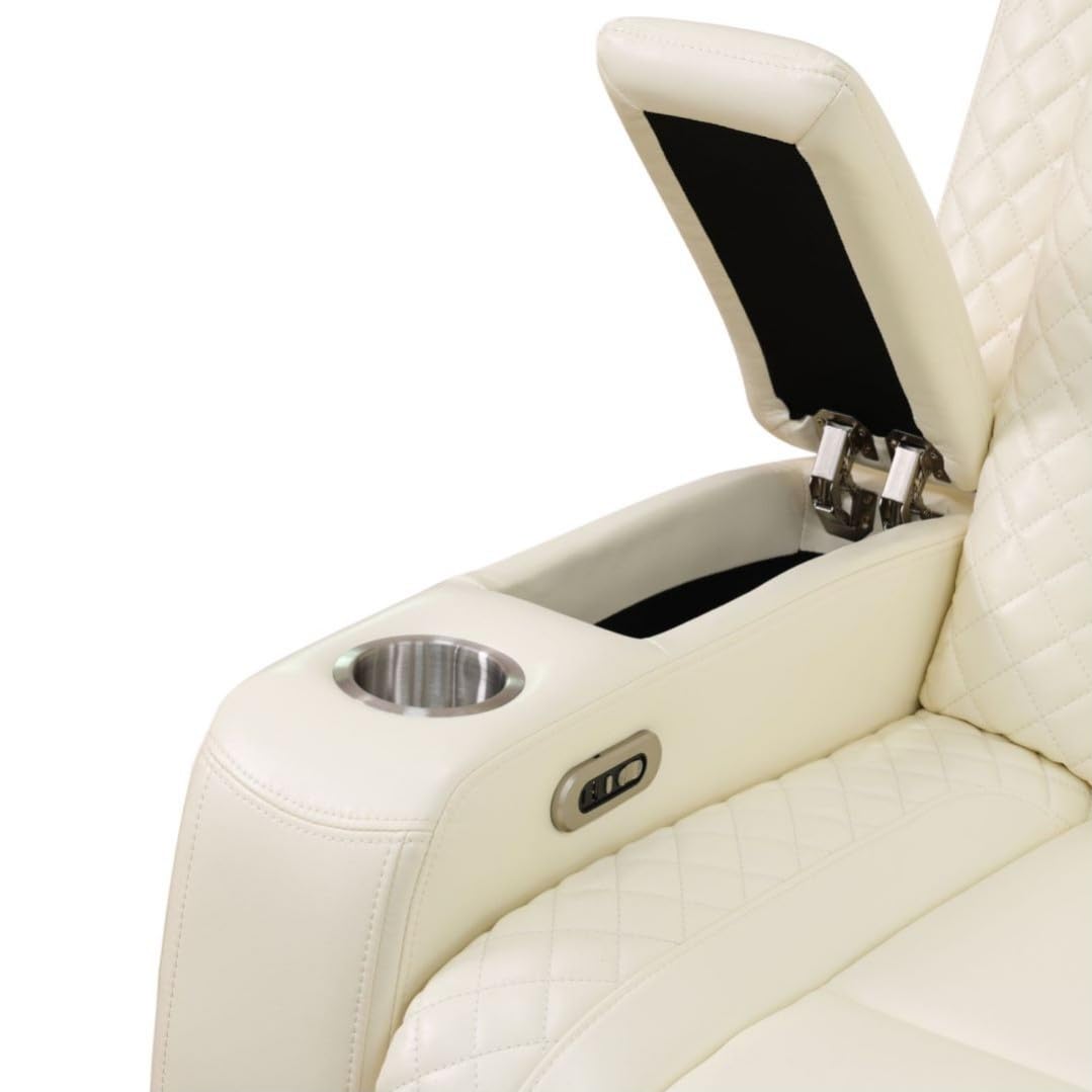 UOCFYK Electric Power Recliner Loveseat Set Living Room Furniture, Comfy Home Theater Breathing Leather Seating with USB 2.0 Charging Ports, LED Light Strips, Mid Console and Cupholders (White-2)