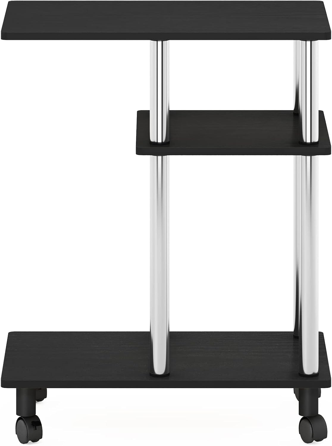 Furinno C-Shaped Rolling Side Table with Open Shelves - Americano & Stainless Steel