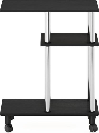 Furinno C-Shaped Rolling Side Table with Open Shelves - Americano & Stainless Steel