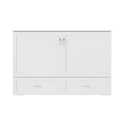 AFI Hamilton Queen Murphy Bed Chest with Mattress, Storage, and Built-in Charger in White