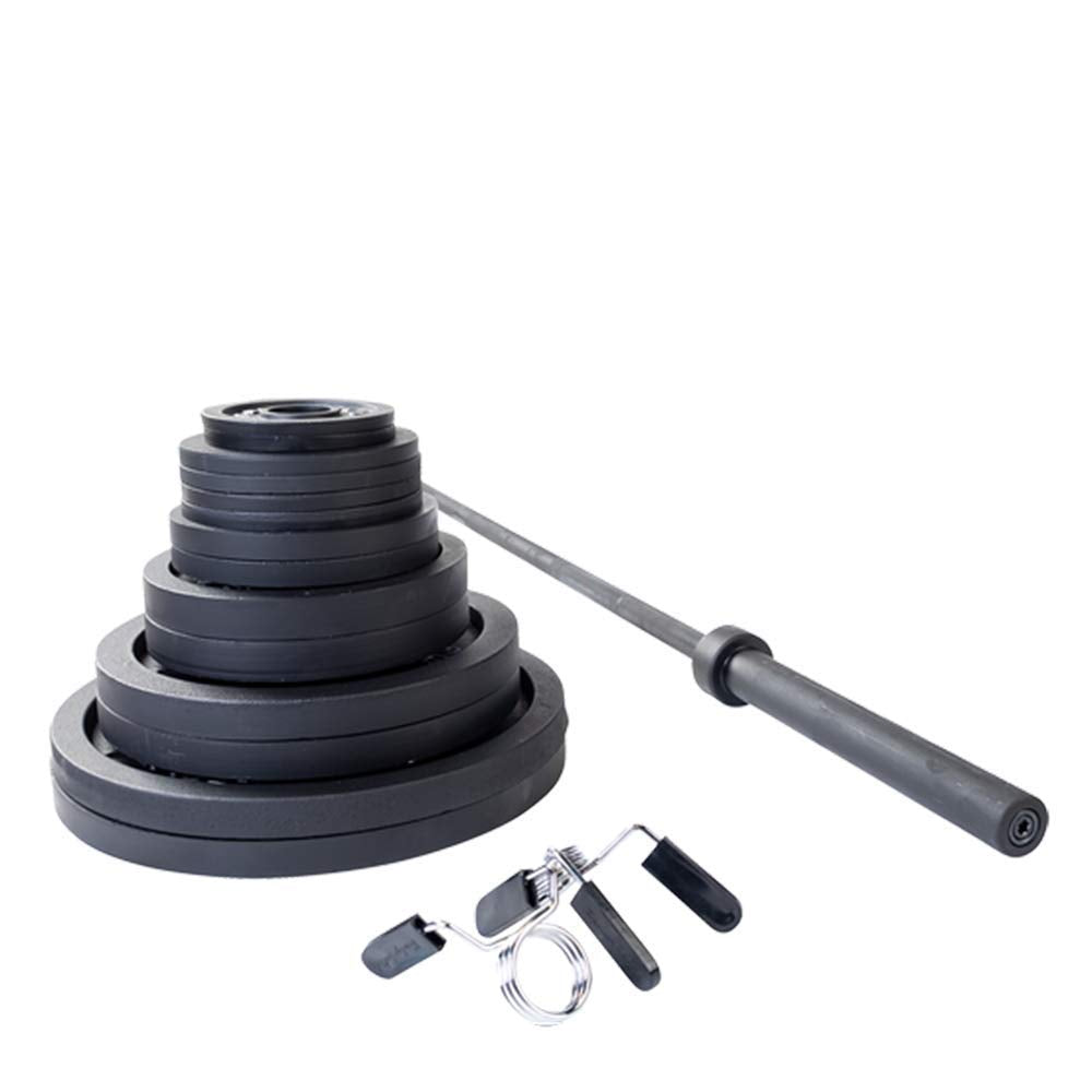 Body-Solid (OSB455) Cast Iron Olympic Weight Plate Set, Free Weights Dumbbell Plates with 2 Inch Standard Hole for All Olympic Barbell Types, 455 lb Total Weight Sets, Black