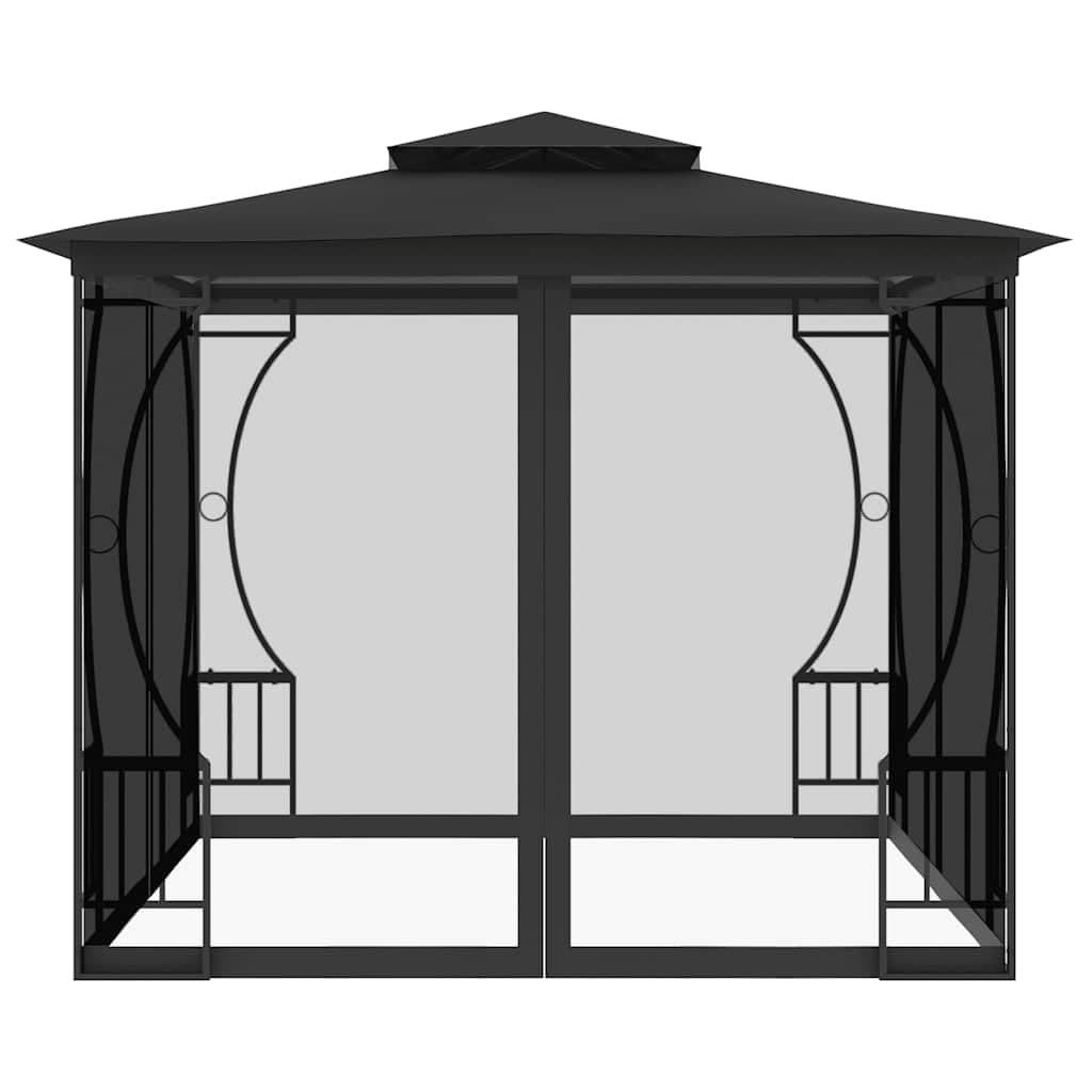 Anthracite Gazebo with Mosquito Nets, 9.8'x9.8' Outdoor Canopy Tent, UV Proof Polyester Fabric, Steel Frame, for Patio, Backyard, Deck Outdoor Structures