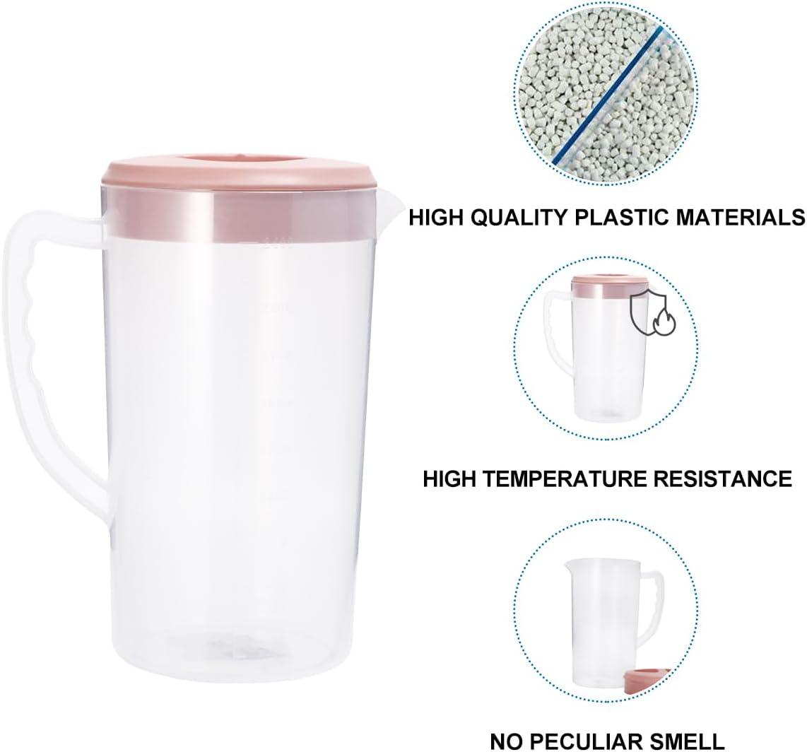 Hemoton 2600ML Plastic Pitcher with Lid, Clear Juice Pitcher for Fridge, Large Capacity Lemonade Water Jug