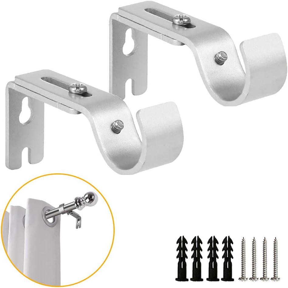 Adjustable Curtain Drapery Rod Holders Set of 2, Extendable Wall-Mounted Metal Bracket for 1 Inch Rods