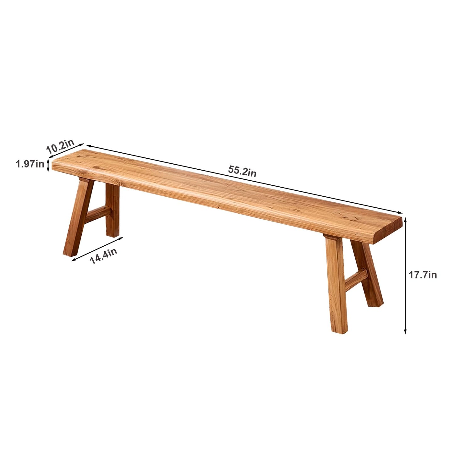 ZPrestiCraftbl 55.2in Wood Bench Indoor – Rustic Farmhouse Entryway Bench, Skinny Bench Design, Made of Extra-Thick Solid Wood, Perfect for Dining Room, Hallway, or End of Bed