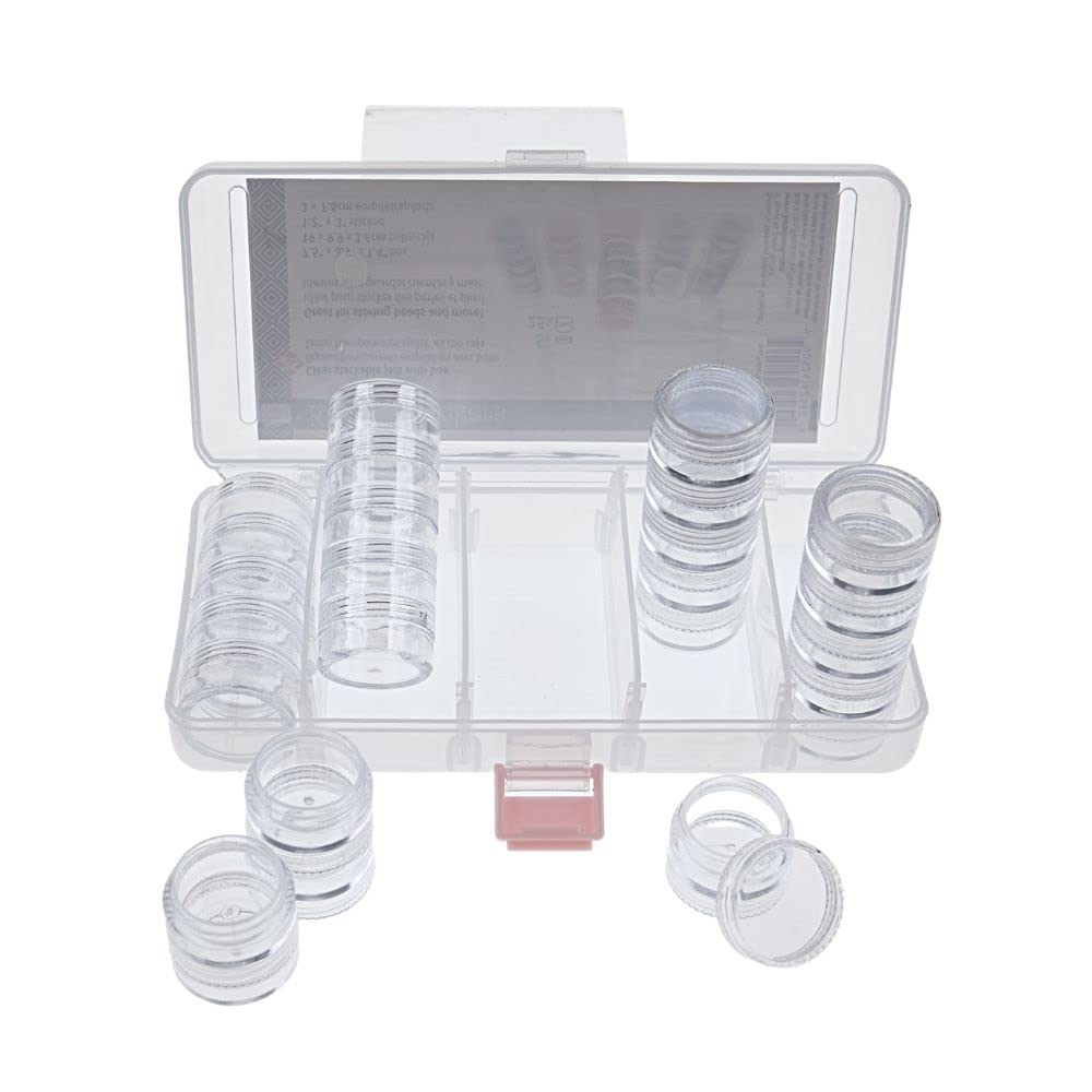 Craft County Clear Organizer Box with 5 Sets of Five Stackable Jars with Lid – 31 Pieces – Great for Diamond Art, Beads, Findings, Saving Space, and More!