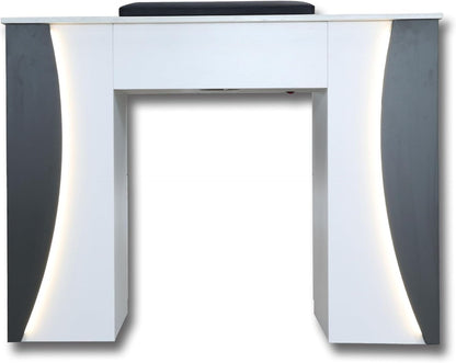 Venus Manicure Table Fan and Chair Set – Modern LED Nail Station Desk with Technician & Customer Chair, Ergonomic Design, Black & White Finish (Espresso, Espresso)