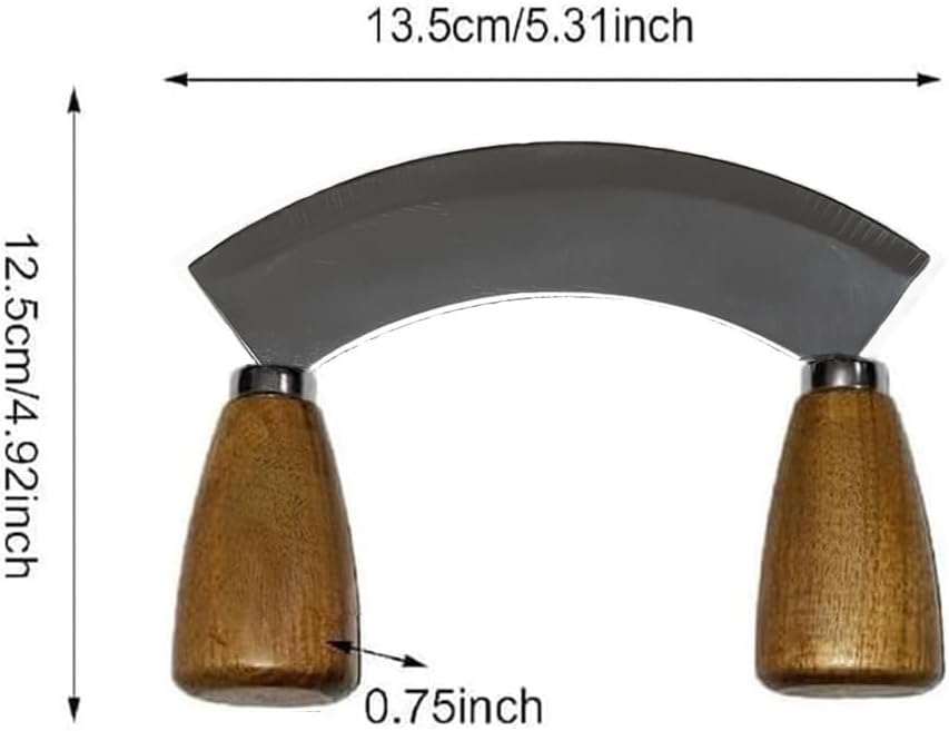 Mezzaluna Chopper Rocking Knife with Sharp Blades, ULU Knife for Veggie Rocker, Pizza Cutter, Kale Herbs Chopper &