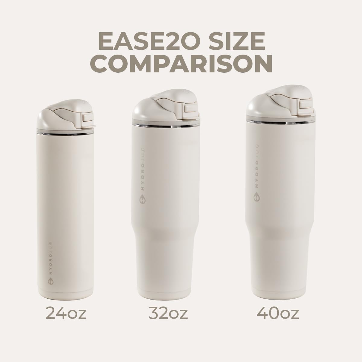 HydroJug Ease2o Water Bottle with Straw & Chug Lid, Stainless Steel, Vented Cap to Help Reduce Pressure, Water-Level Window, Cup Holder Friendly, Non-Slip Base – 32oz, Linen