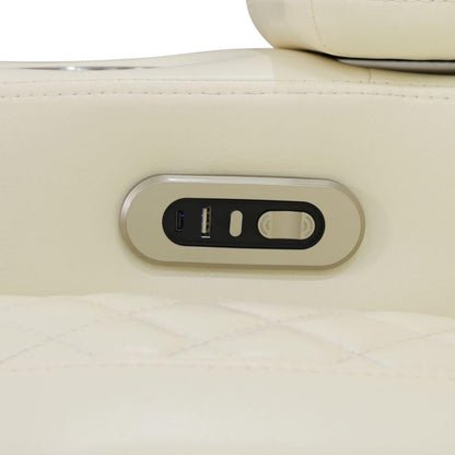 UOCFYK Electric Power Recliner Chair Living Room Furniture, Comfy Wide Lazy Home Theater Breathing Leather Seating with USB 2.0 Charging Ports, LED Light Strips (White-2)
