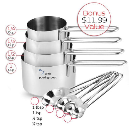 EATEX Stainless Steel Mixing Bowls with Measuring Cups & Spoons Set of 14 - Dishwasher Safe Nesting Mixing Bowl Set for Cooking, Baking & Meal Prep Non-Slip Premium Bowls