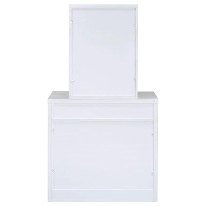 Coaster Home Furnishings Harvey Contemporary 3-Piece 1-Drawer Makeup Vanity Desk with Jewelry Storage Vanity Mirror and White Faux Leather Upholstered Storage Vanity Stool White 300290