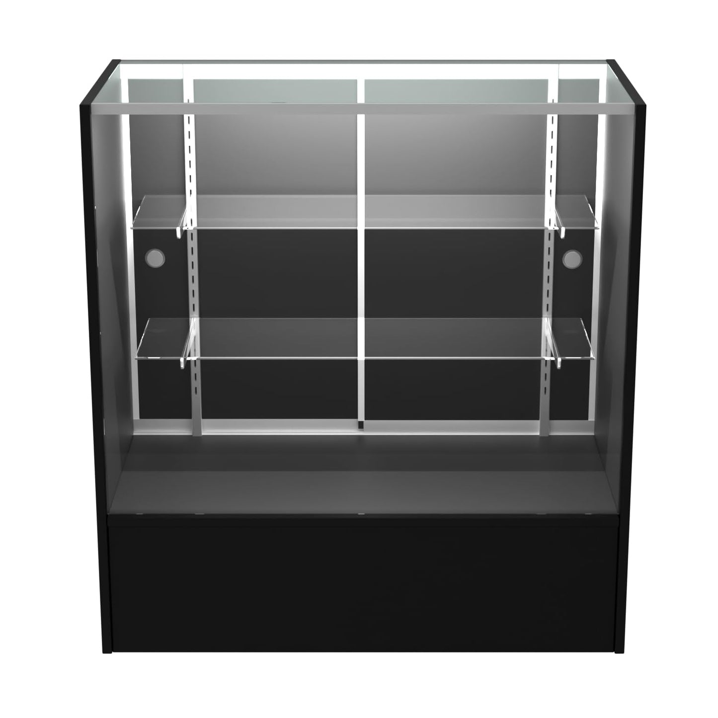 HUZJIEHUI 36" W x 18" D x 38" H - Retail Display Cabinet, Black Wooden Full View Glass Display Cabinet with LED Lights and Glass Shelves