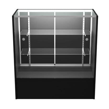 HUZJIEHUI 36" W x 18" D x 38" H - Retail Display Cabinet, Black Wooden Full View Glass Display Cabinet with LED Lights and Glass Shelves