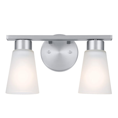 Kichler Stamos 2-Light Bathroom Vanity Light Fixture with Satin Etched Glass Shades, Modern Wall Mount in Brushed Nickel for Mirror Lighting (13 x 8 x 5 in), 45887NI