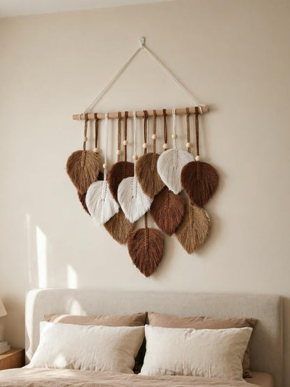 Jditngp DIY Macrame Leaf Wall Hanging Beginners Boho Wall Leaf Tapestry Kit Handmade Woven Tapestry Feather Wall Hanging DIY Macrame Kit for Adults Birthday Gift DIY Craft Kits 15.8" (Brown)