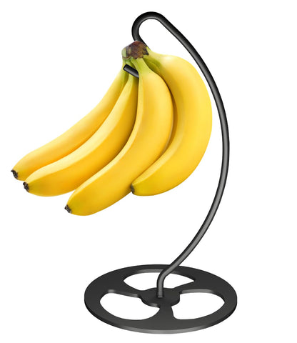 Bliocefo Banana Holder Metal Hanger Rack Stand Tree Keeper Modern Hook with Metal Base Storage and Display of Fruit for Home Kitchen Countertop Easy to Take Anywhere Doesn't Tip Over (Black.)