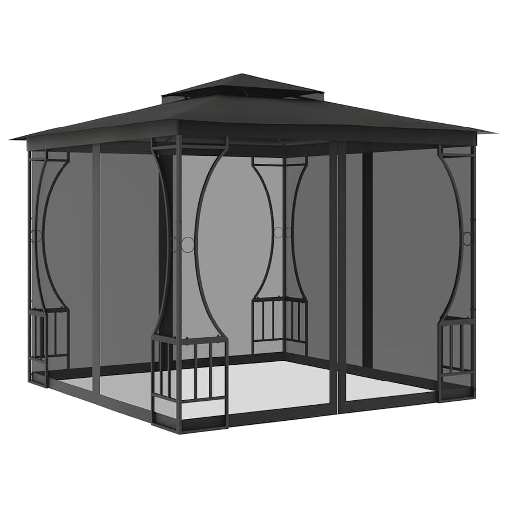 Anthracite Gazebo with Mosquito Nets, 9.8'x9.8' Outdoor Canopy Tent, UV Proof Polyester Fabric, Steel Frame, for Patio, Backyard, Deck Outdoor Structures