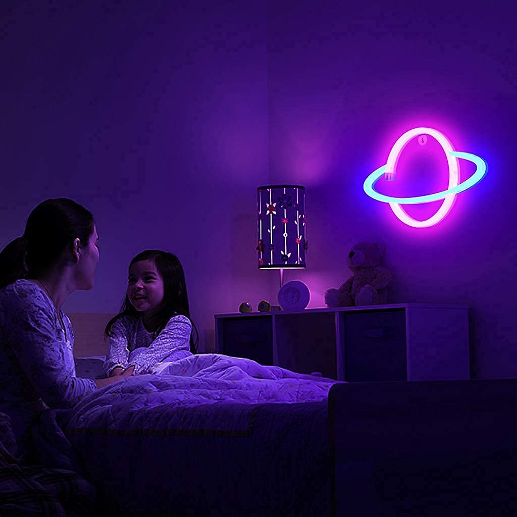 Lumoonosity Planet Neon Sign - USB Powered Saturn LED Light with On/Off Switch, Planet Led Sign for Wall Decor - Aesthetic Hanging Saturn Neon Light for Bedroom, Gaming Room