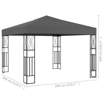 Gazebo Anthracite Polyester Fabric 9.8 x 9.8 ft, Outdoor Canopy Tent with Decorative Inlays, Square Patio Gazebo for Garden Lawn Structures
