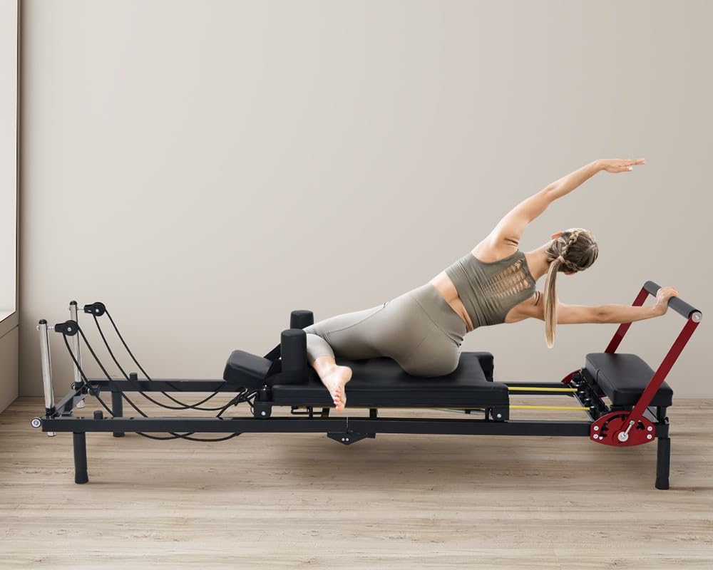 Home Gym Pilates Reformer Machine, Quick-Assembly Foldable Pilates Reformer, Up to 330lbs Weight Capacity, Pilates Equipment with Adjustable Resistance