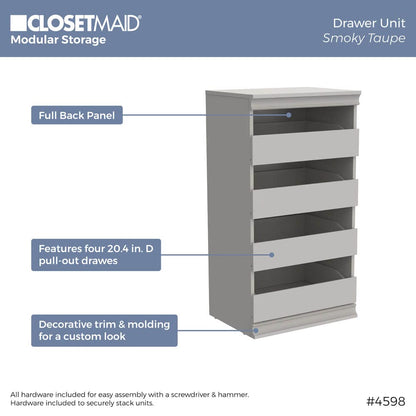 ClosetMaid 4598 Modular Storage Stackable Unit with 4 Drawers, Taupe & 4609 Modular Storage Stackable Shoe Shelf Unit, Taupe