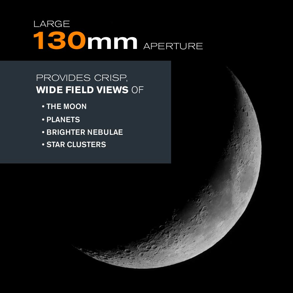 Celestron – AstroMaster 130EQ–MD Newtonian Reflector Telescope for Beginners – Aluminized Mirror – Motor Drive to Track Stars – Adjustable Tripod – Includes Eyepieces Plus Astronomy Software Package
