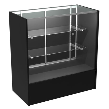 HUZJIEHUI 36" W x 18" D x 38" H - Retail Display Cabinet, Black Wooden Full View Glass Display Cabinet with LED Lights and Glass Shelves
