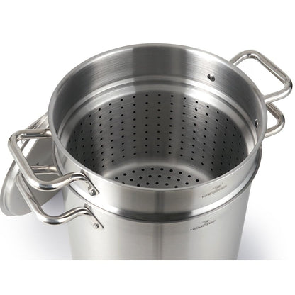HOMICHEF 13 Quart Nickel Free Stainless Steel Pasta Pot With Strainer and Lid - Commercial Grade Stainless Steel Veggie Steam Baskets - Matte Polished 13 Quart Induction Steamer Pots Strainer Set