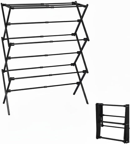 Skiennix 3-Tier Metal Folding Clothes Drying Rack - Collapsible Indoor & Outdoor Laundry Dryer | Black