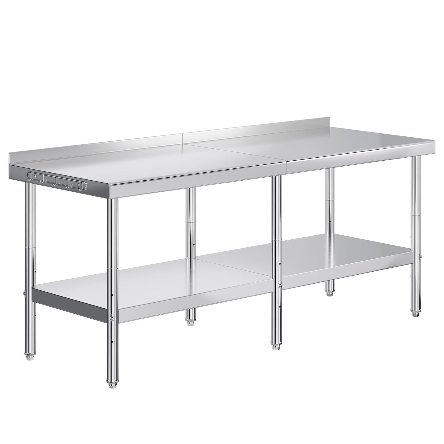 Jocisland 30" x 82" Stainless Steel Table for Prep & Work, Food-Grade Stainless Steel with Backsplash, Adjustable Under Shelf & Safe Design for Restaurant, Home and Outdoor