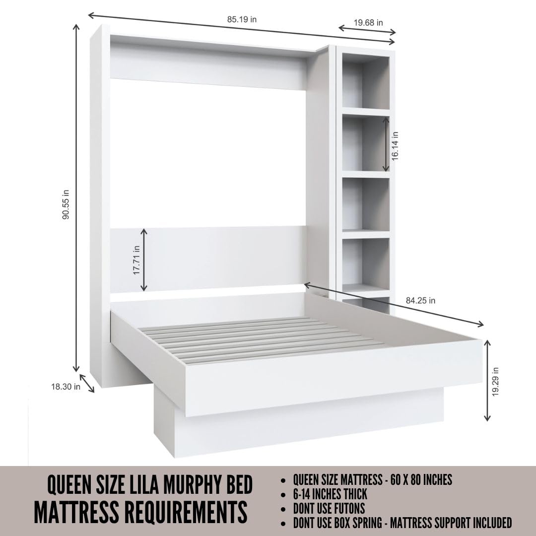 Oakland Living Easy-Lift Queen Murphy Wall Bed in Grey with Bookshelf