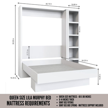 Oakland Living Easy-Lift Queen Murphy Wall Bed in Grey with Bookshelf