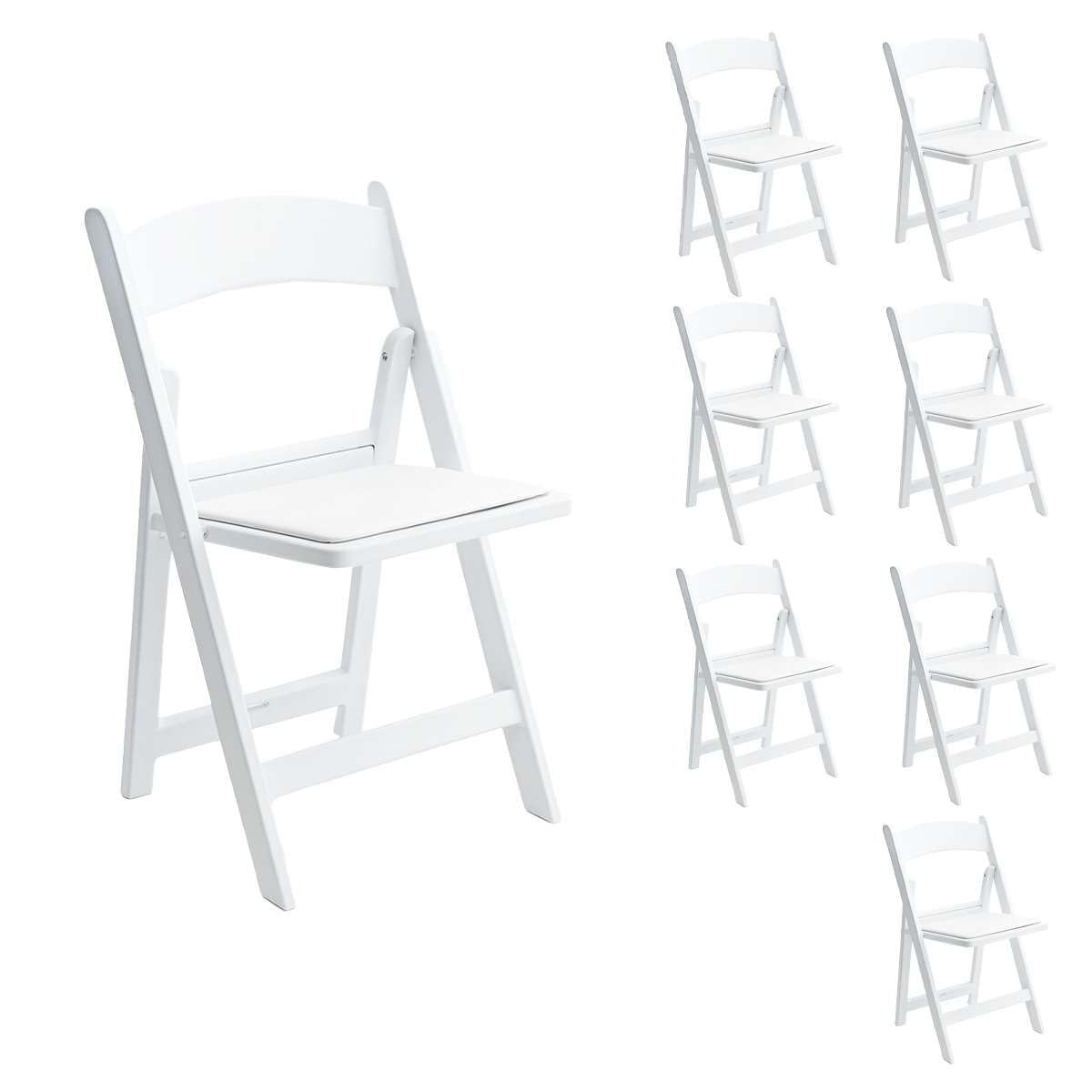 Zedfire Set of 8, White Resin Folding Chairs with Vinyl Seat, Commercial Event Chairs, Foldable Chair for for Party, Wedding, Picnic, Indoor/Outdoor use