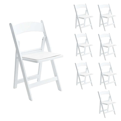 SunSierra 8 Pack, White Resin Folding Chairs with Vinyl Seat, Commercial-Grade Event Seating for Weddings, Parties, Picnics, Indoor/Outdoor Use - Durable & Foldable Design